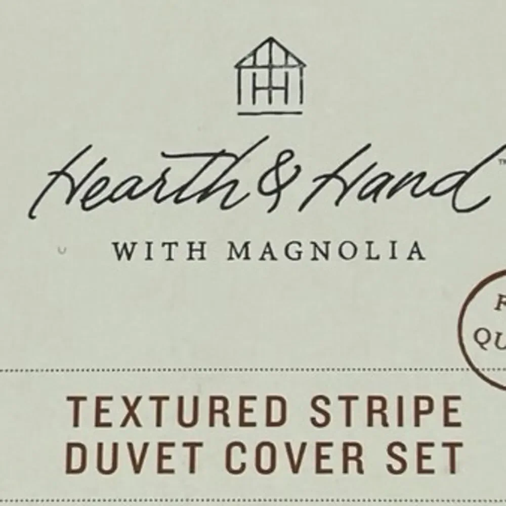 Hearth & Hand Magnolia Textured Stipe Loop F/Q Duvet Cover Set Gray new #92726